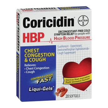 Cold and Cough Relief Coricidin® HBP Chest Congestion & Cough 200 mg - 10 mg Strength Softgel 20 per Bottle