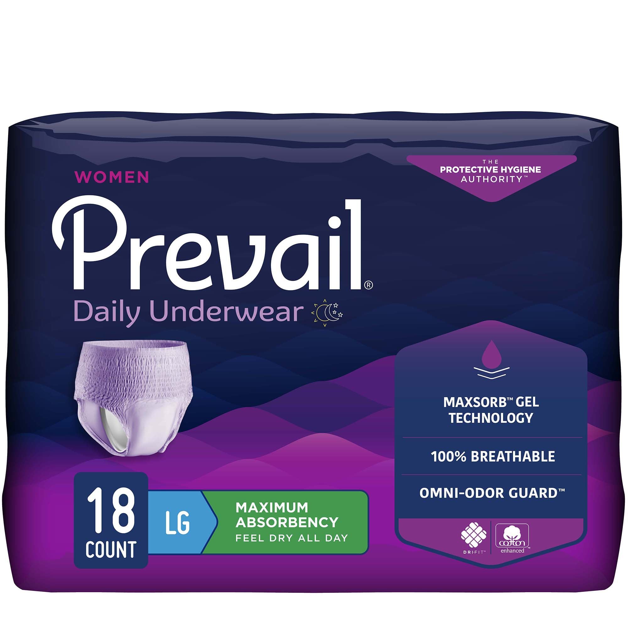 Female Adult Absorbent Underwear Prevail® For Women Daily Underwear Pull On with Tear Away Seams Large Disposable Heavy Absorbency