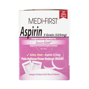 Pain Relief Medi-First® 325 mg Strength Aspirin Unit Dose Tablet 100 per Box
