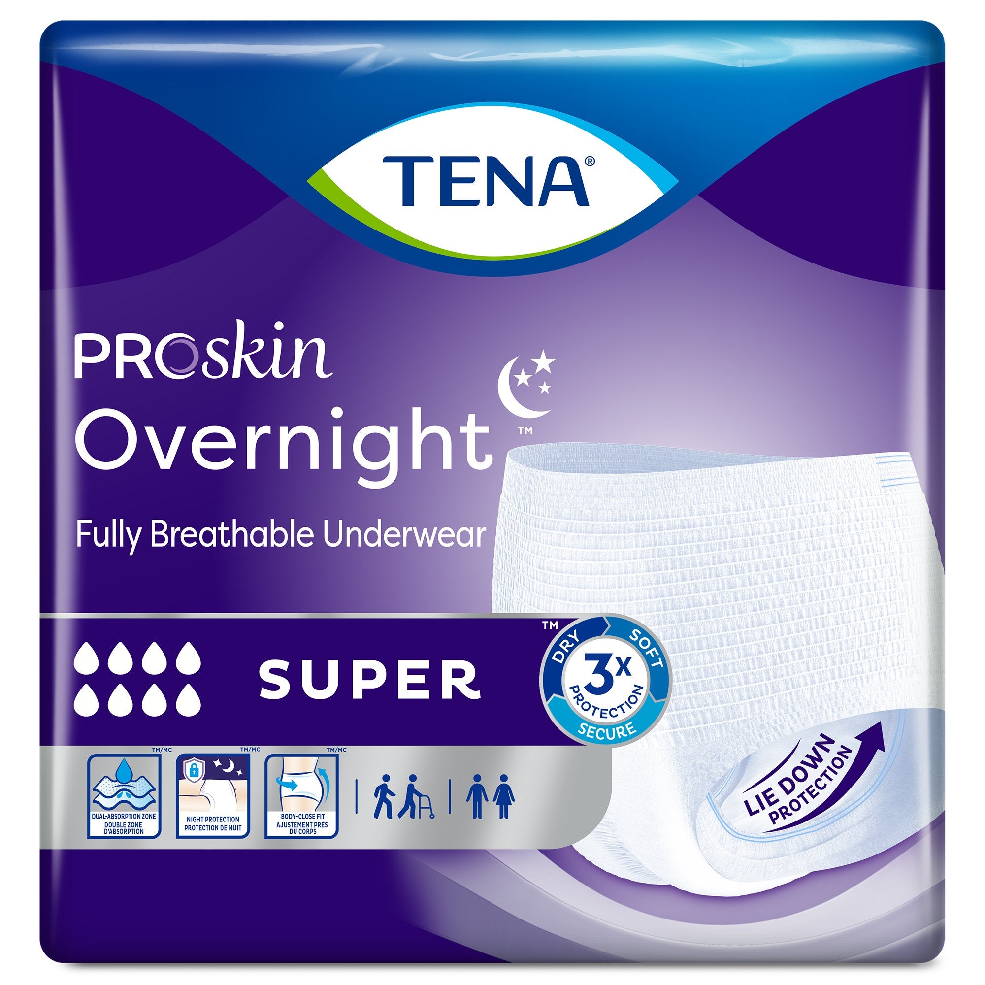 Unisex Adult Absorbent Underwear TENA® ProSkin™ Overnight Super Protective Pull On with Tear Away Seams X-Large Disposable Heavy Absorbency
