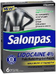 Topical Pain Relief Salonpas® 4% Strength Lidocaine Patch 6 per Box