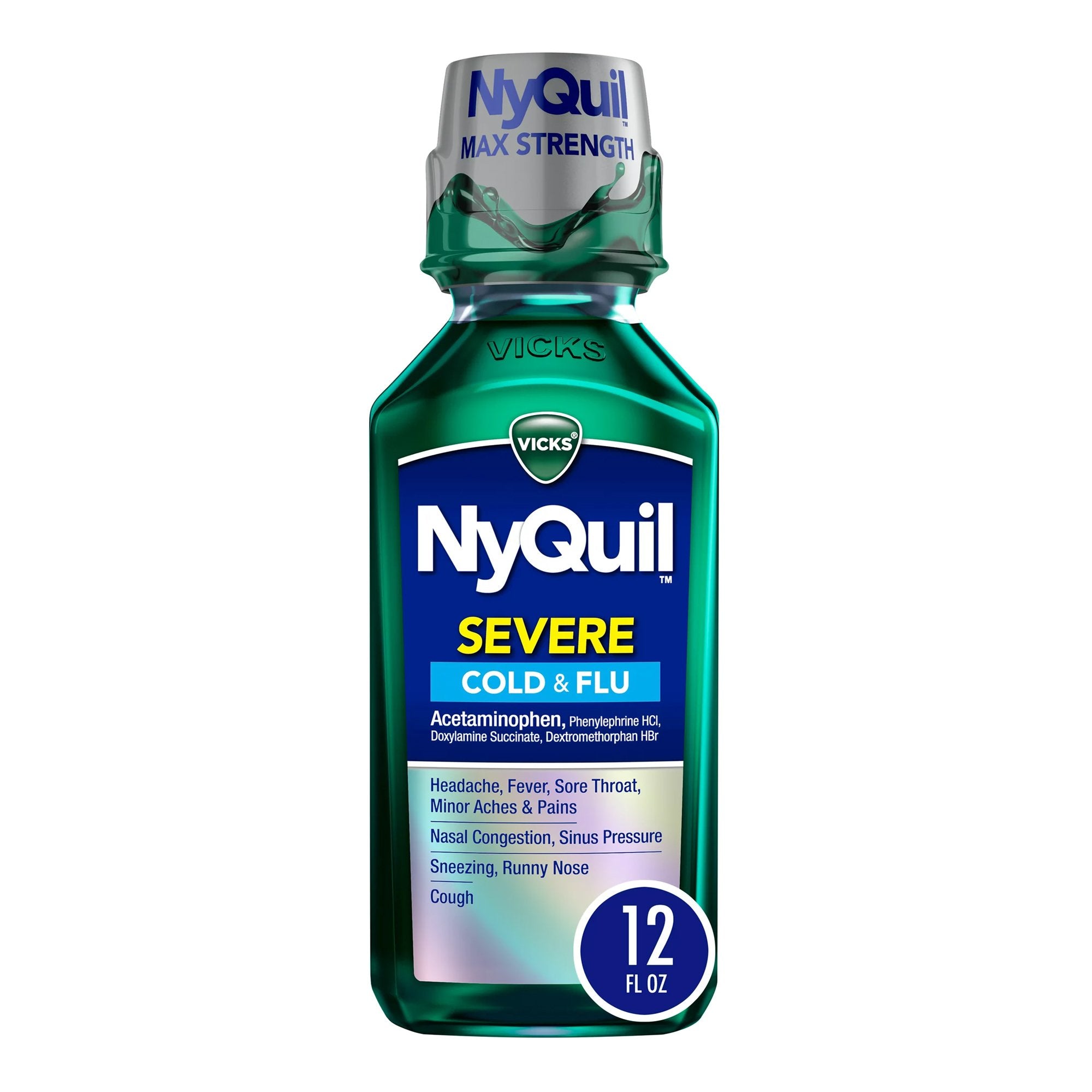 Cold and Cough Relief NyQuil® 650 mg - 20 mg - 12.5 mg- 10 mg / 30 mL Strength Liquid 12 oz.