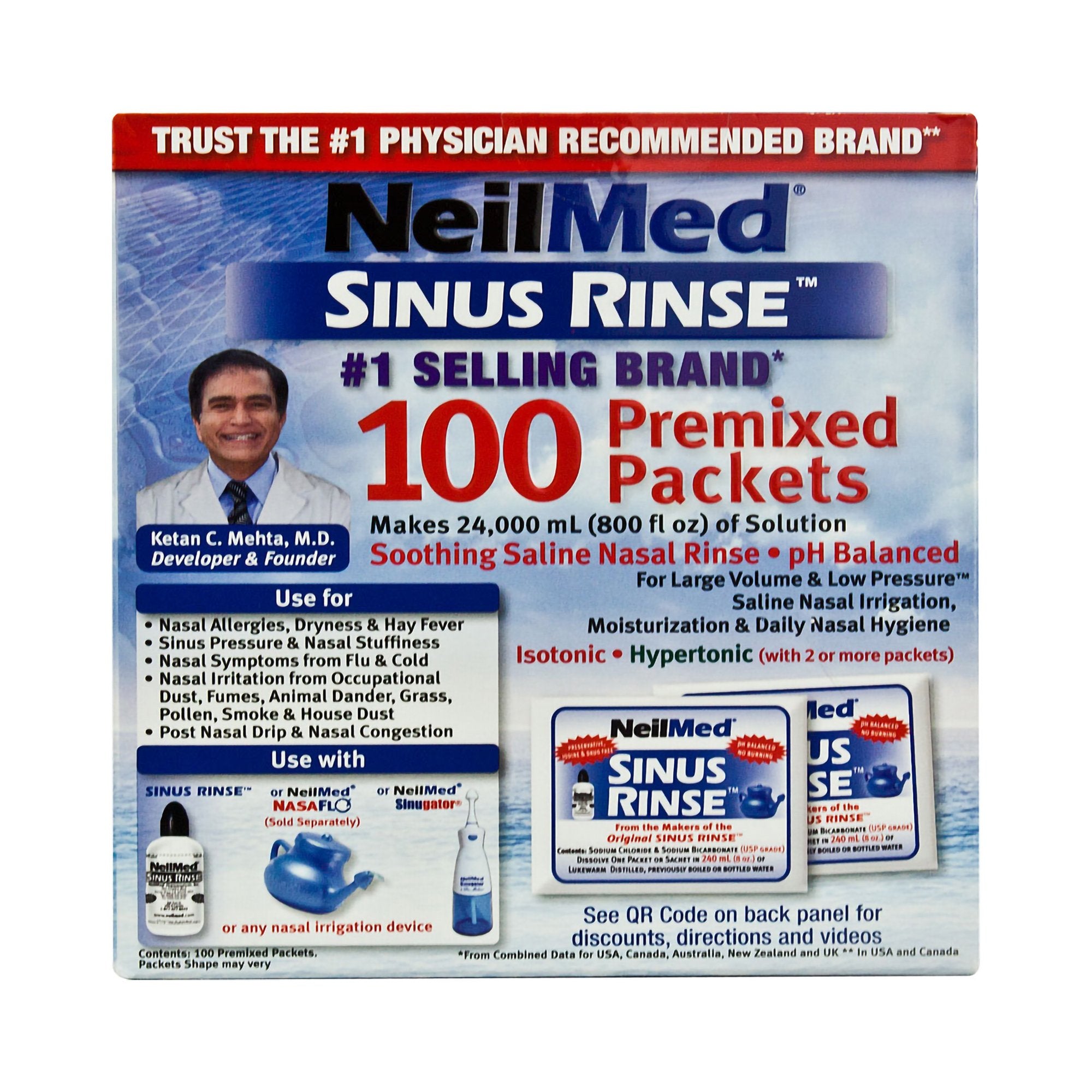 Saline Nasal Rinse Refill Kit Neilmed® Sinus Rinse™ 100 Packets