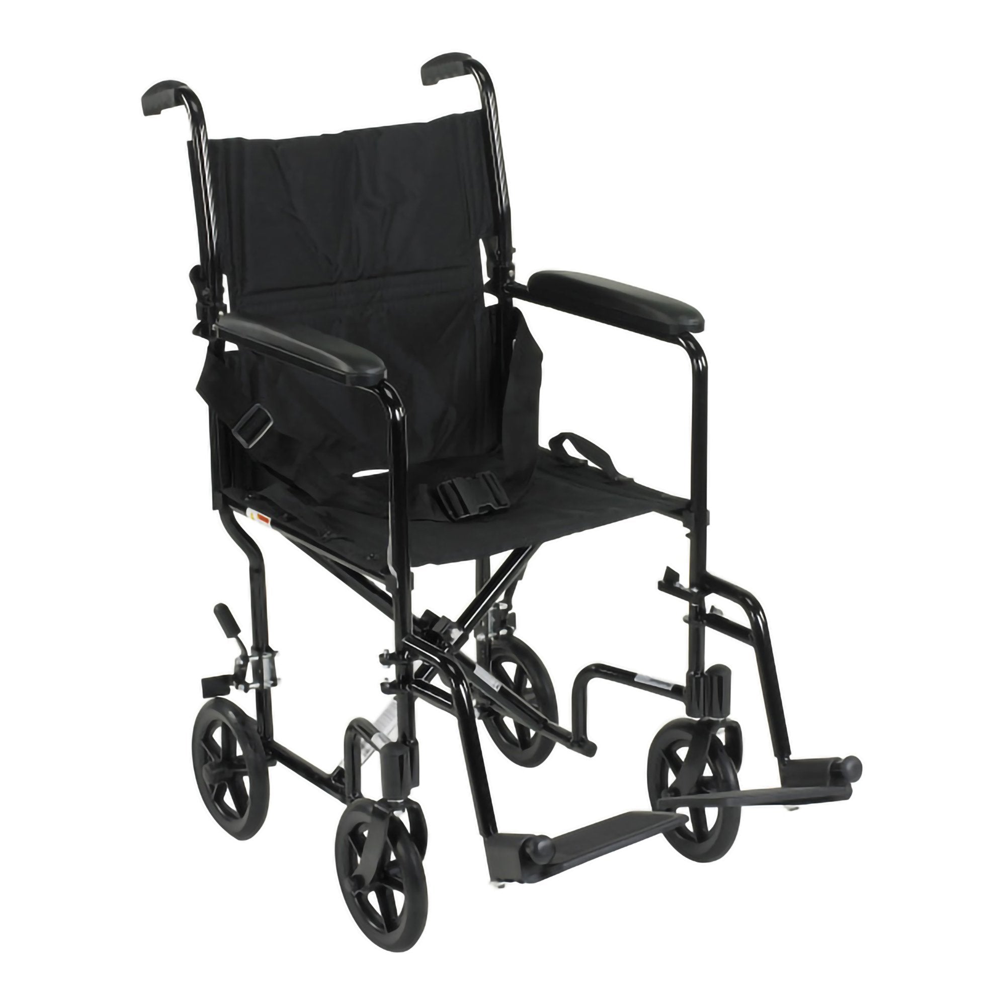 Lightweight Transport Chair McKesson Aluminum Frame with Black Finish 300 lbs. Weight Capacity Fixed Height / Padded Arm Black Upholstery