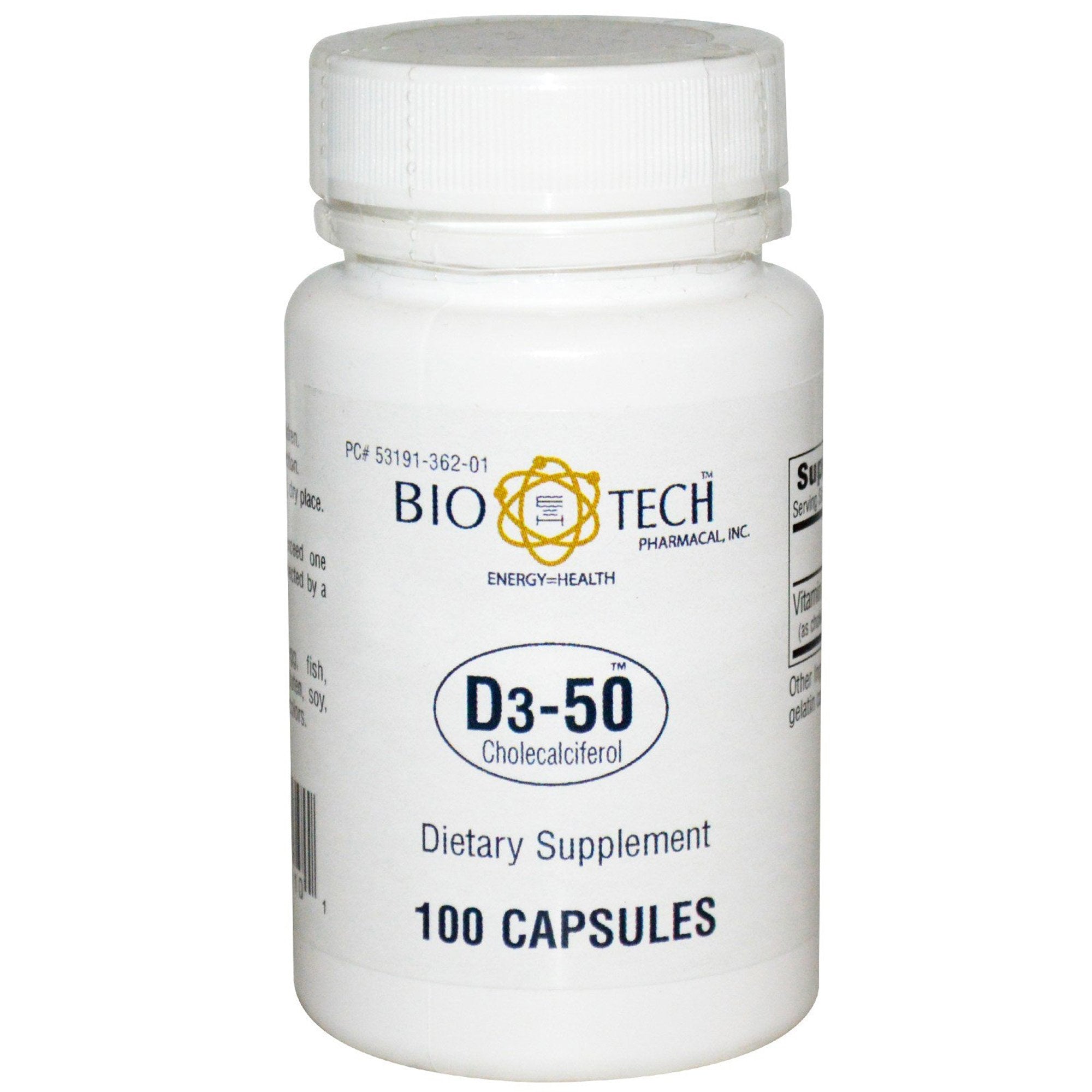 Vitamin Supplement Bio Tech™ Vitamin D3 50000 IU Strength Capsule 100 per Bottle
