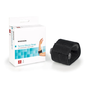 Elbow Support Strap McKesson One Size Fits Most Hook and Loop with D Ring Tennis / Golf Left or Right Elbow Up to 18 Inch Circumference Black