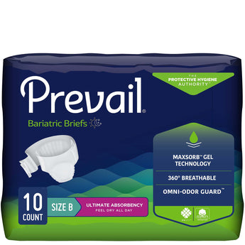 Unisex Adult Incontinence Brief Prevail® Bariatric Size B Disposable Heavy Absorbency