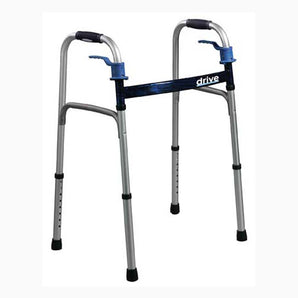 Dual Release Folding Walker with Wheels Adjustable Height driveª Deluxe Aluminum Frame 350 lbs. Weight Capacity 26 to 33-1/2 Inch Height