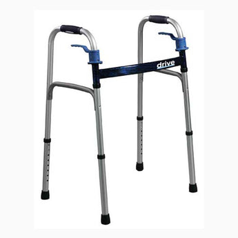 Dual Release Folding Walker with Wheels Adjustable Height driveª Deluxe Aluminum Frame 350 lbs. Weight Capacity 26 to 33-1/2 Inch Height