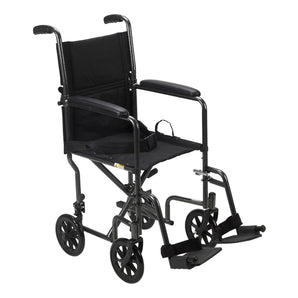 Transport Chair driveª Steel Frame with Silver Vein Finish 250 lbs. Weight Capacity Padded Arm Black Upholstery
