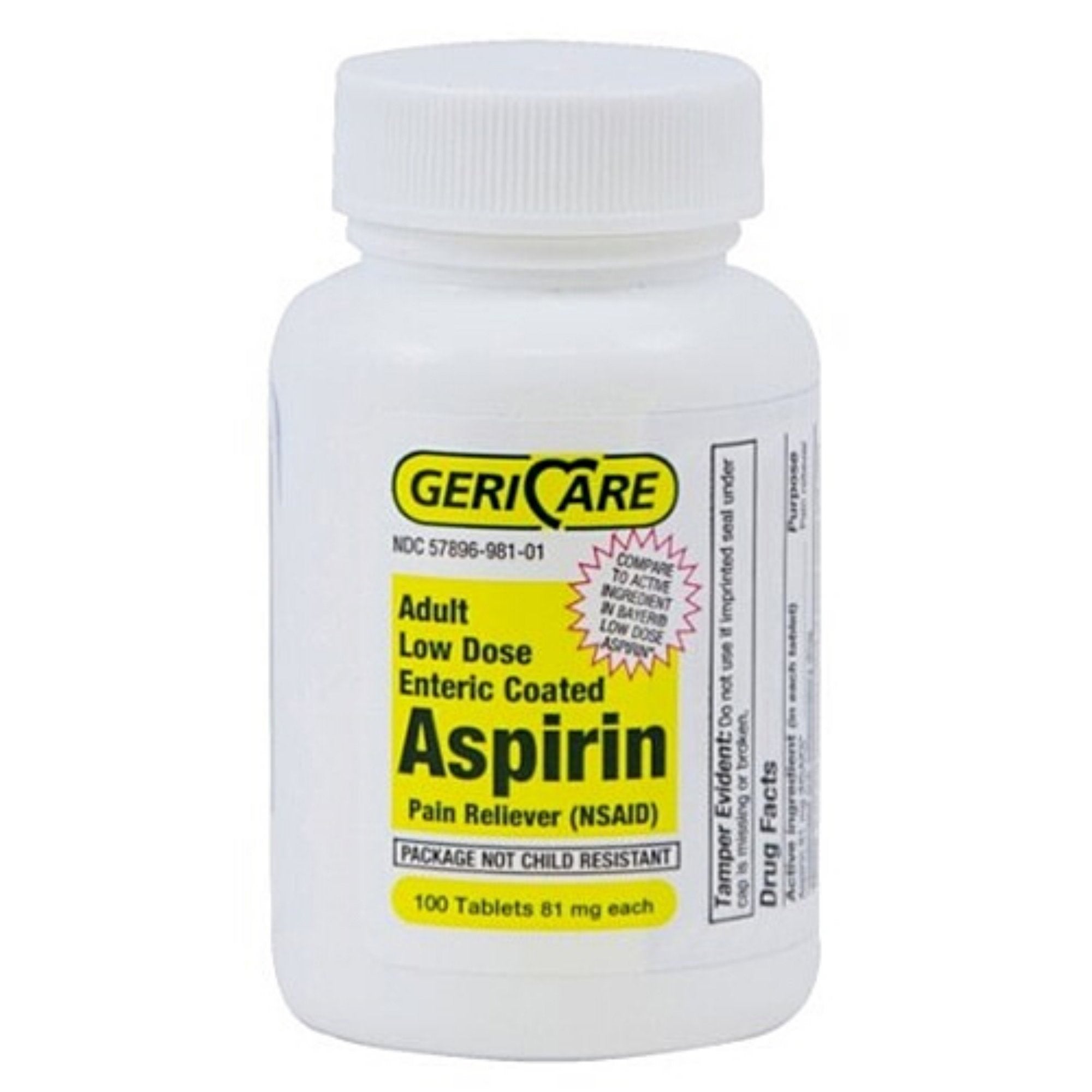 Pain Relief McKesson Brand 81 mg Strength Aspirin Tablet 100 per Bottle