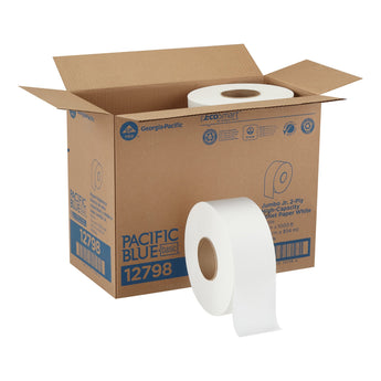 Toilet Tissue Pacific Blue Basic™ White 2-Ply Jumbo Size Cored Roll Continuous Sheet 3-1/5 Inch X 1000 Foot