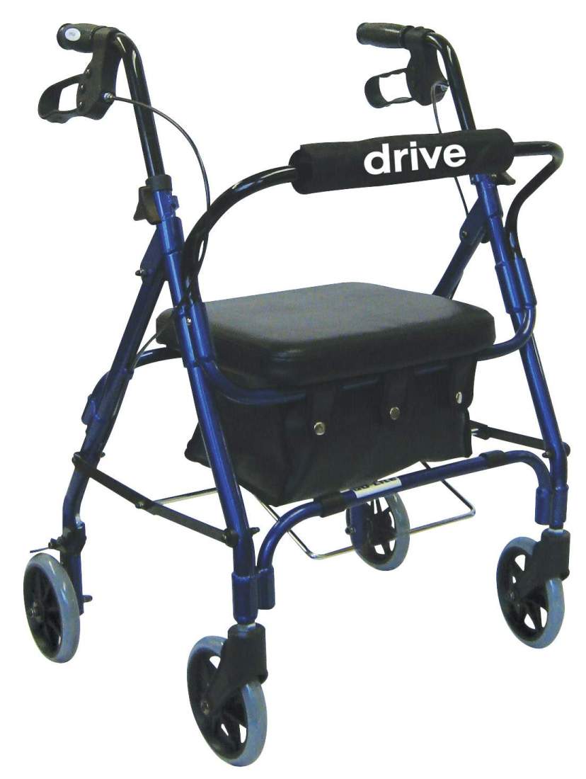 4 Wheel Rollator driveª Blue Adjustable Height / Folding Aluminum Frame