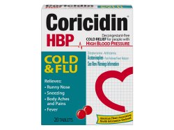Cold and Cough Relief Coricidin® HBP Cold & Flu 325 mg - 2 mg Strength Tablet 20 per Box