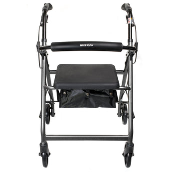 4 Wheel Rollator McKesson Silver Adjustable Height / Folding Aluminum Frame