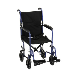 Lightweight Transport Chair Nova Aluminum Frame 300 lbs. Weight Capacity Full Length / Fixed Height Arm Blue Upholstery