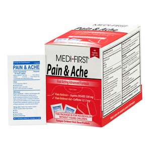 Pain Relief Medi-First® Pain & Ache Relief 500 mg - 32.5 mg Strength Aspirin / Caffeine Caplet 80 Per Box