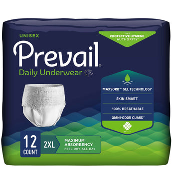 Unisex Adult Absorbent Underwear Prevail® Daily Underwear Pull On with Tear Away Seams 2X-Large Disposable Moderate Absorbency