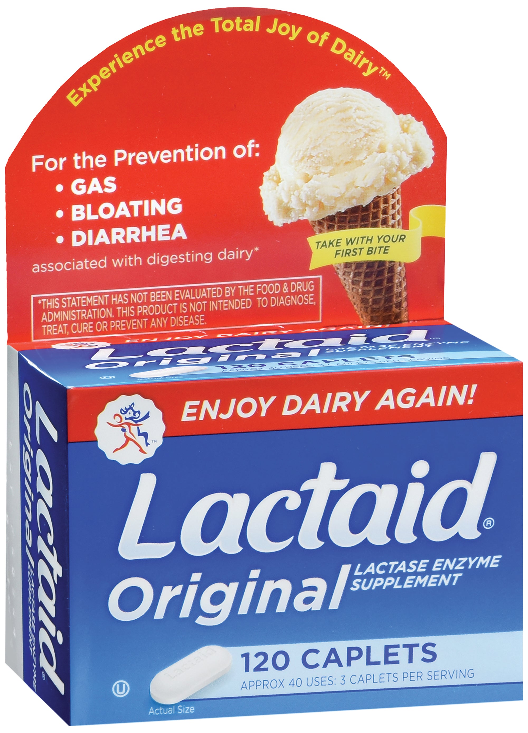 Dietary Supplement Lactaid® Original Lactase Enzyme 3300 IU Strength Tablet 120 per Box Unflavored