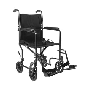 Lightweight Transport Chair McKesson Steel Frame with Silver Vein Finish 250 lbs. Weight Capacity Fixed Height / Padded Arm Black Upholstery