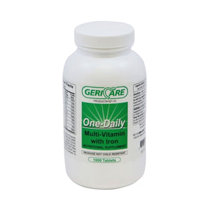 Multivitamin Supplement with Minerals Geri-Care® Vitamin A, Ascorbic Acid, Vitamin D-3, Thiamin, Riboflavin, Niacin, Vitamin B-6, Vitamin B-12, Pantothenic Acid, Iron (ferrous sulfate) 5000 IU, 50 mg, 400 IU, 2 mg, 2.5 mg, 20 mg, 1 mg, 1 mcg, 1 mg, 18 mg Tablet 1,000 per Bottle Unflavored