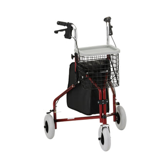 3 Wheel Rollator Traveler¨ Red Adjustable Height / Folding Aluminum Frame
