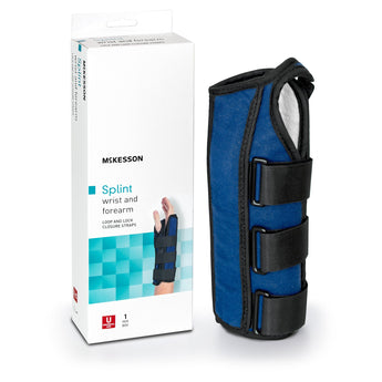 Wrist / Forearm Brace McKesson Aluminum / Nylon / Foam / Flannelette Right Hand Black / Blue One Size Fits Most