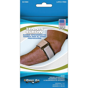 Tennis Elbow Support Sport-Aid™ One Size Fits Most D-Ring / Hook and Loop Strap Closure Strap Left or Right Elbow 3 Inch Width Beige
