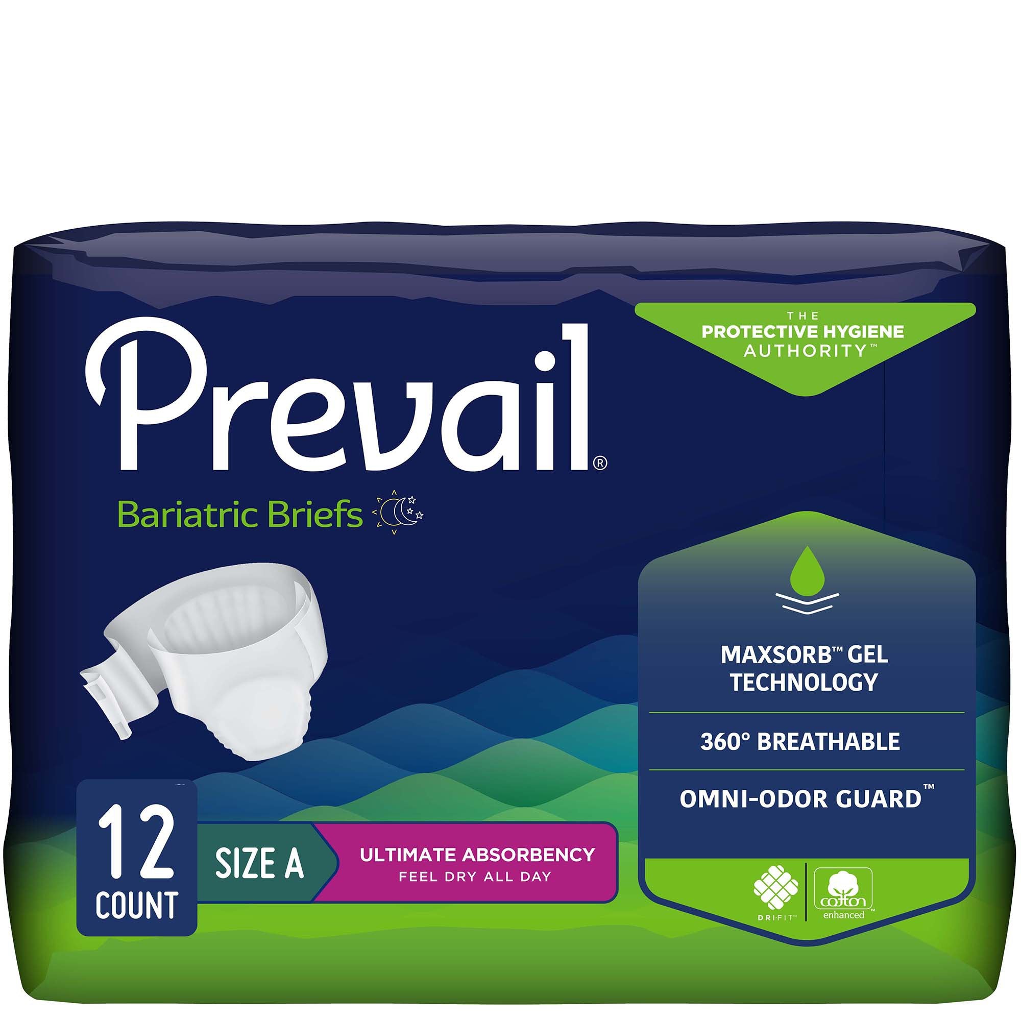 Unisex Adult Incontinence Brief Prevail® Bariatric A 2X-Large Disposable Heavy Absorbency