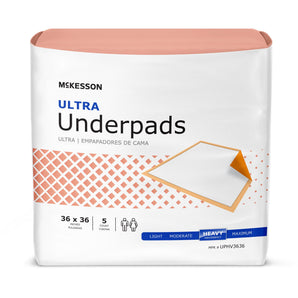 Disposable Underpad McKesson Ultra 36 X 36 Inch Fluff / Polymer Heavy Absorbency