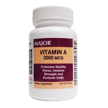 Vitamin Supplement Major® Vitamin A 3,000 mcg Strength Capsule 100 per Bottle