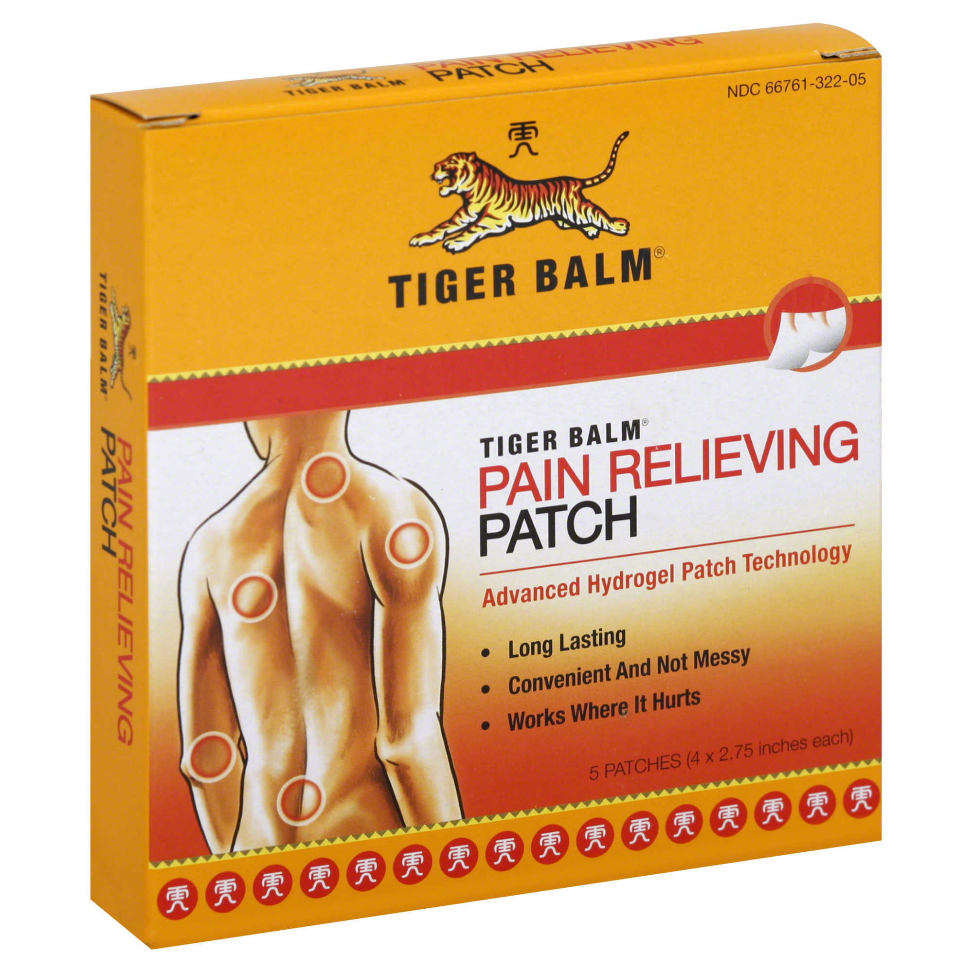 Topical Pain Relief Tiger Balm® 80 mg - 24 mg - 16 mg Strength Camphor / Menthol / Capsaicin Patch 5 per Box