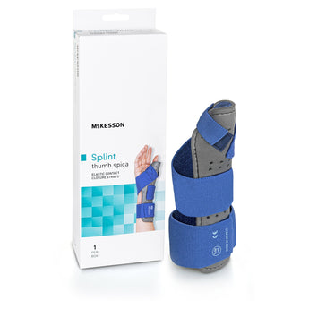 Thumb Splint McKesson Adult Large / X-Large Hook and Loop Strap Closure Left Hand Blue / Gray