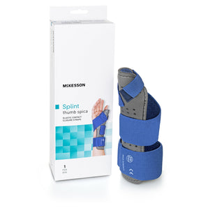Thumb Splint McKesson Adult Small / Medium Hook and Loop Strap Closure Right Hand Blue / Gray