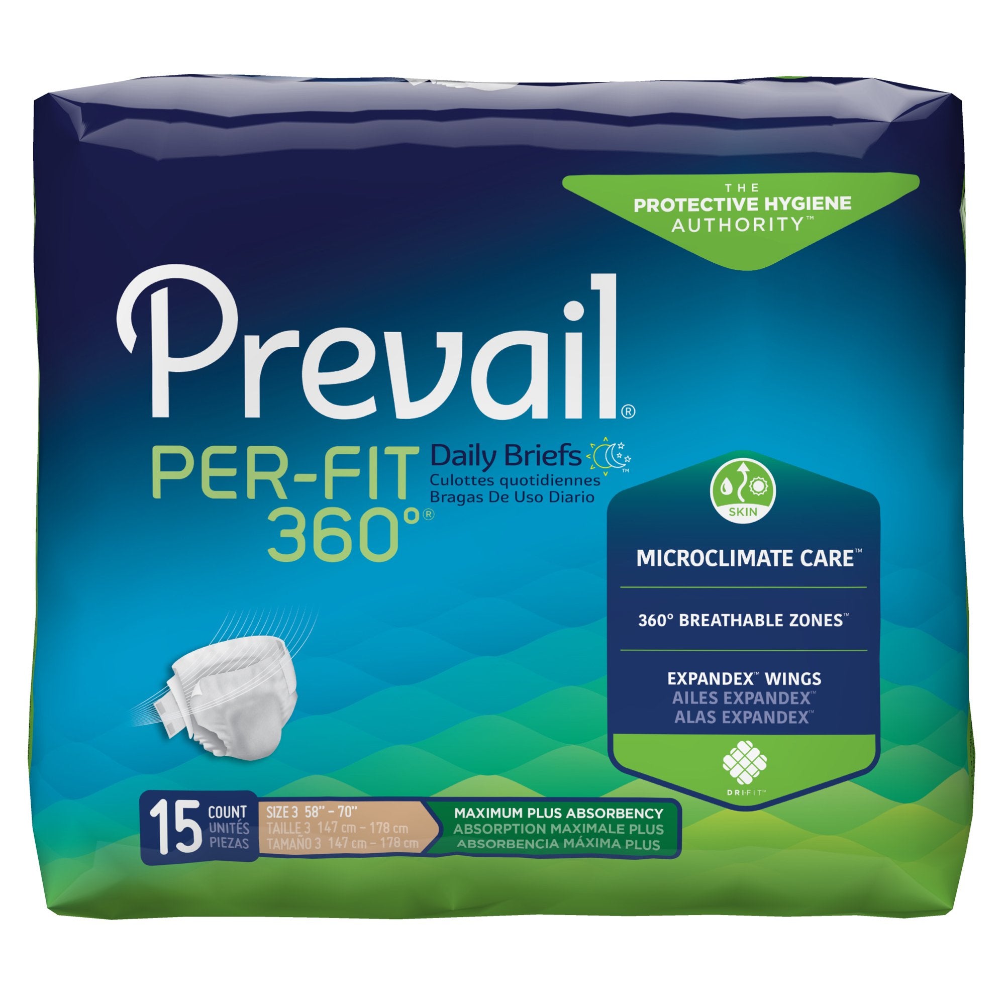 Unisex Adult Incontinence Brief Prevail® Per-Fit 360°™ X-Large Disposable Heavy Absorbency