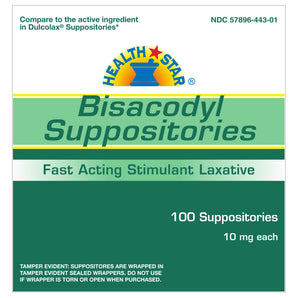 Laxative Health Star® Suppository 100 per Box 10 mg Strength Bisacodyl USP
