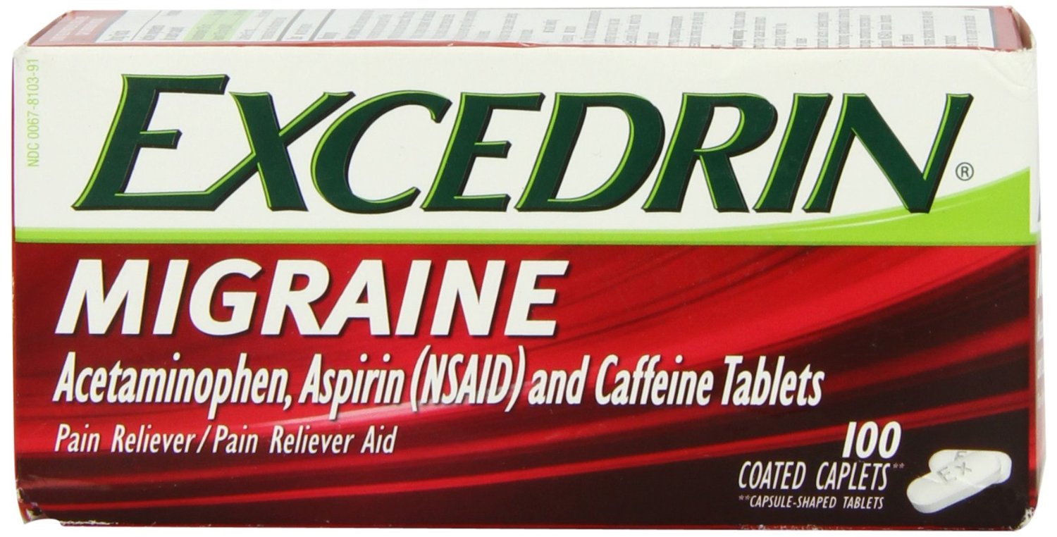 Pain Relief Excedrin® Migraine 250 mg - 250 mg - 65 mg Strength Acetaminophen / Aspirin / Caffeine Caplet 100 per Bottle