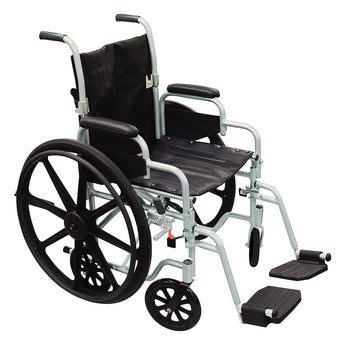 Lightweight Transport Chair driveª Poly-Fly Aluminum Frame with Silver Finish 250 lbs. Weight Capacity Fixed Height / Padded Arm Black Upholstery