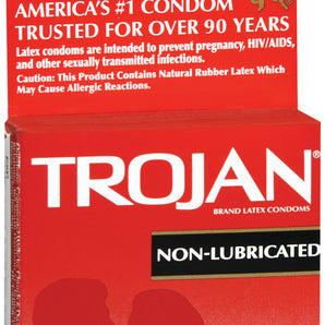 Condom Trojan® Non Lubricated One Size Fits Most 3 per Box