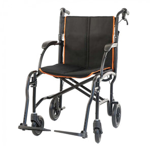 Transport Chair Feather Transport Aluminum Frame 300 lbs. Weight Capacity Fixed Height Arm Black / Orange