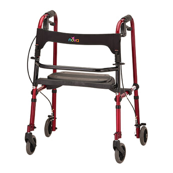 4 Wheel Rollator Cruiser De-Light Red Adjustable Height / Folding Aluminum Frame