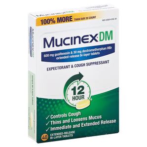 Cold and Cough Relief Mucinex® DM 600 mg - 30 mg Strength Tablet 40 per Bottle