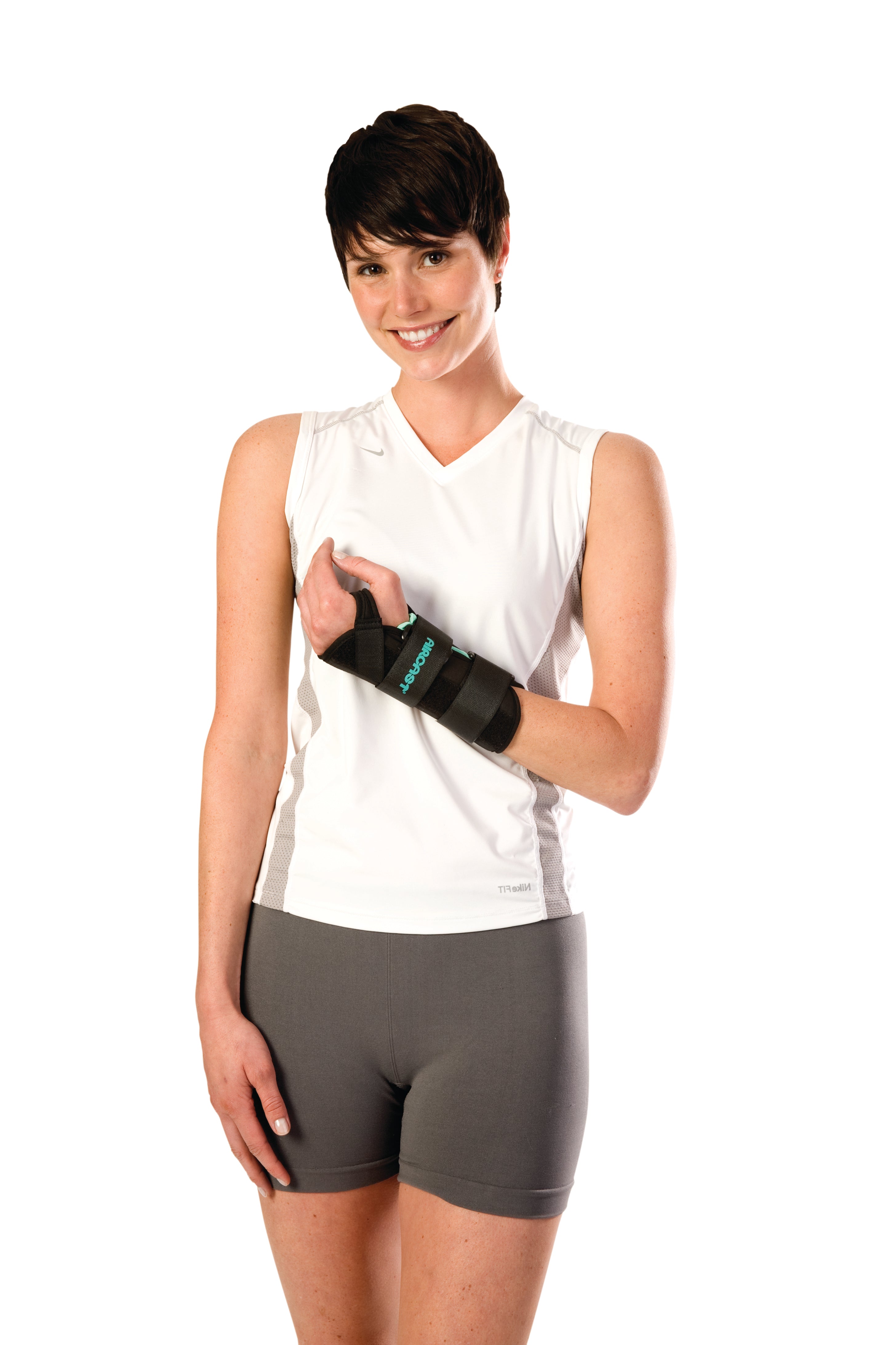 Wrist Brace with Thumb Spica AirCast® A2™ Aluminum / Foam / Nylon Right Hand Black Medium
